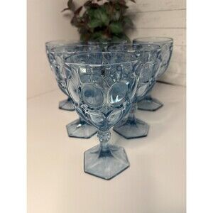 Fostoria Moonstone Light Blue 2882 Stem 6.5in.  Water Goblets Set Of 6